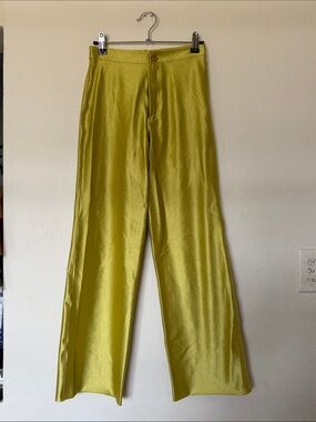 Rezek Studio Satin Pants in Chartreuse Green- Sleek Casual Style Size XS